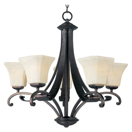 Maxim Five Light Frost Lichen Glass Rustic Burnished Up Chandelier 21065FLRB